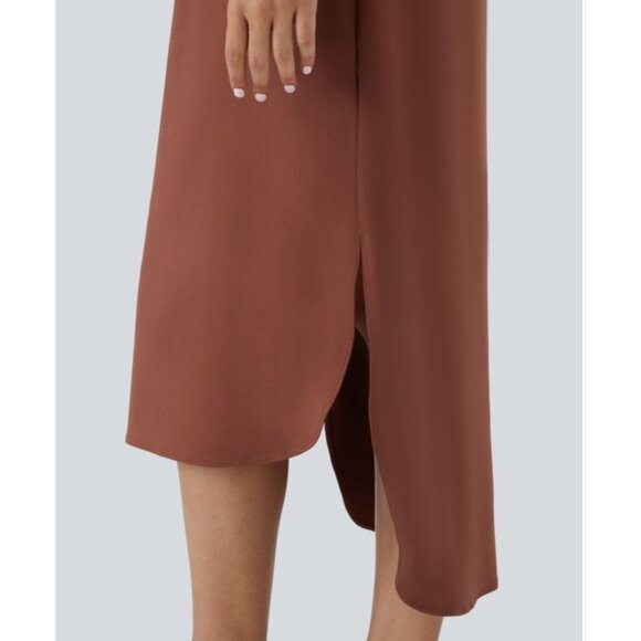 Halara U Neck Sleeveless Backless Midi Dress Sz Small Burnt Orange Red Cut Out R - Picture 6 of 11